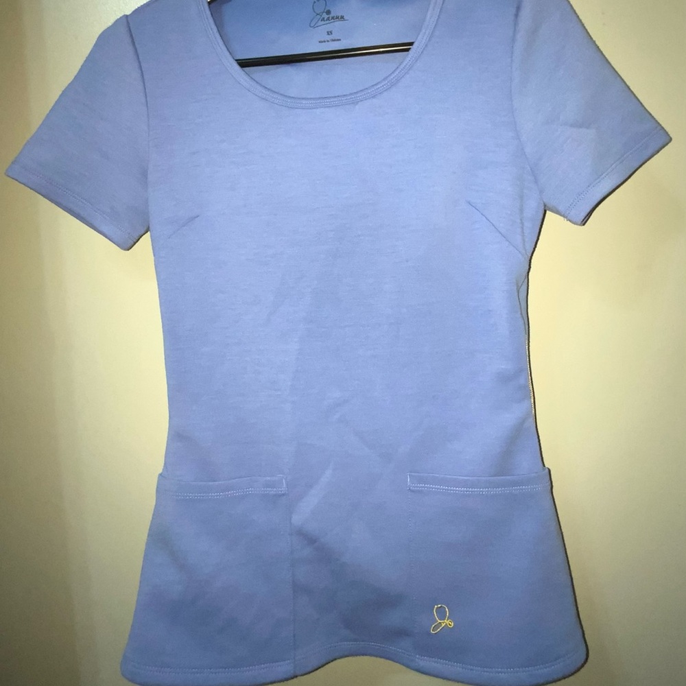 Jaanuu Chiffon Zipper Scrub Top XS- Blue